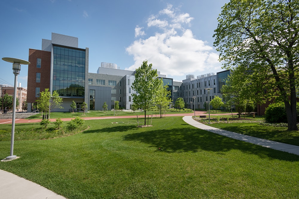 The Harker Interdisciplinary Science and Engineering Laboratory at the University of Delaware, seen across the lawn